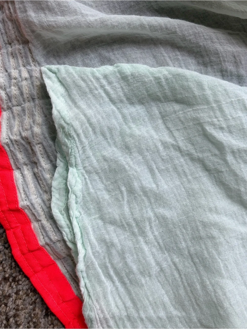 Free People Aqua/Mint Green Asymmetrical Slip Dress with Coral Trim